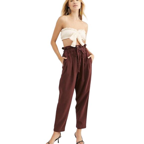 Free People Margate Pleated Trouser XS Wine Burgundy Paperbag Parachute Boho - Picture 8 of 8